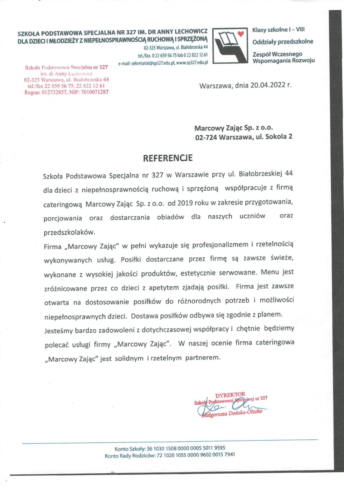 Referencje: Szkoła Podstawowa Specjalna nr 327 im. Anny Lechowicz