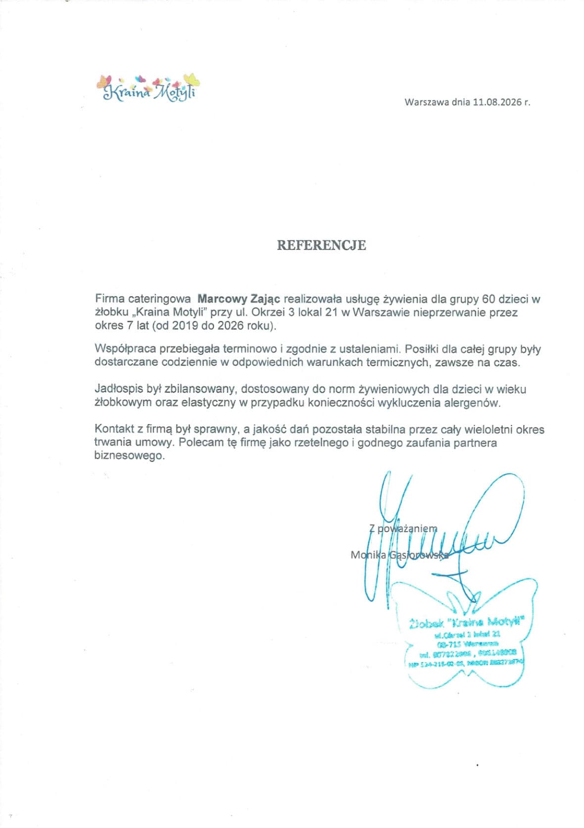 Referencje: Żłobek „Kraina Motyli”